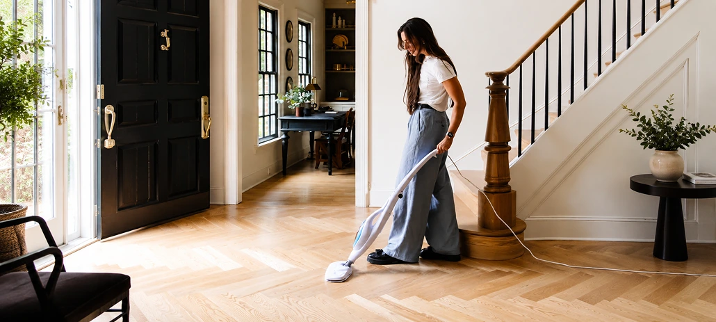 Cleaning wooden floor tiles