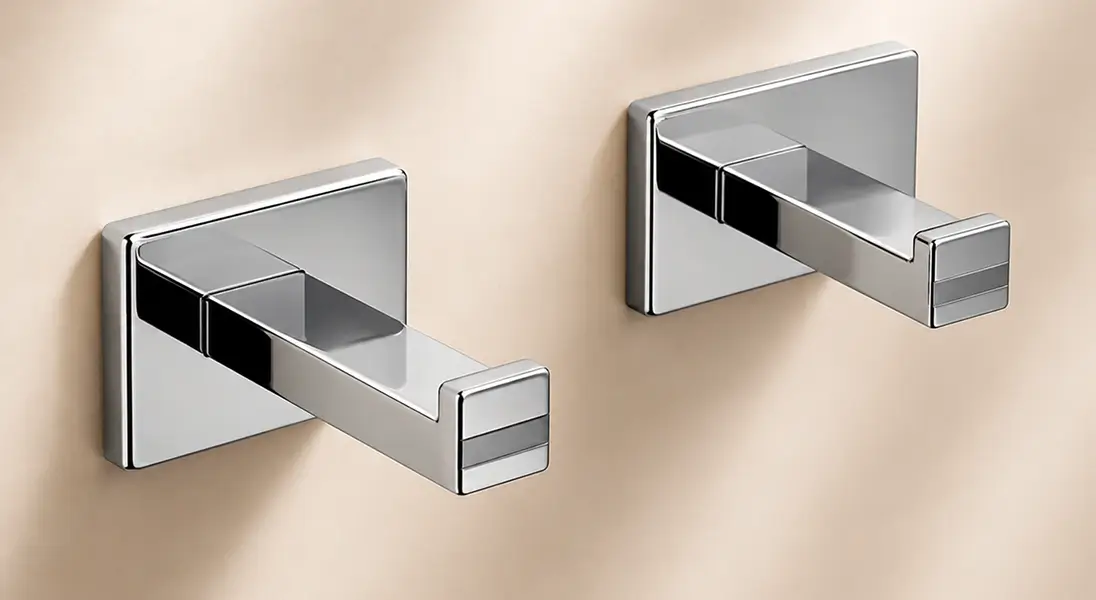 Premium chrome double robe hook with black accent – bathroom holder